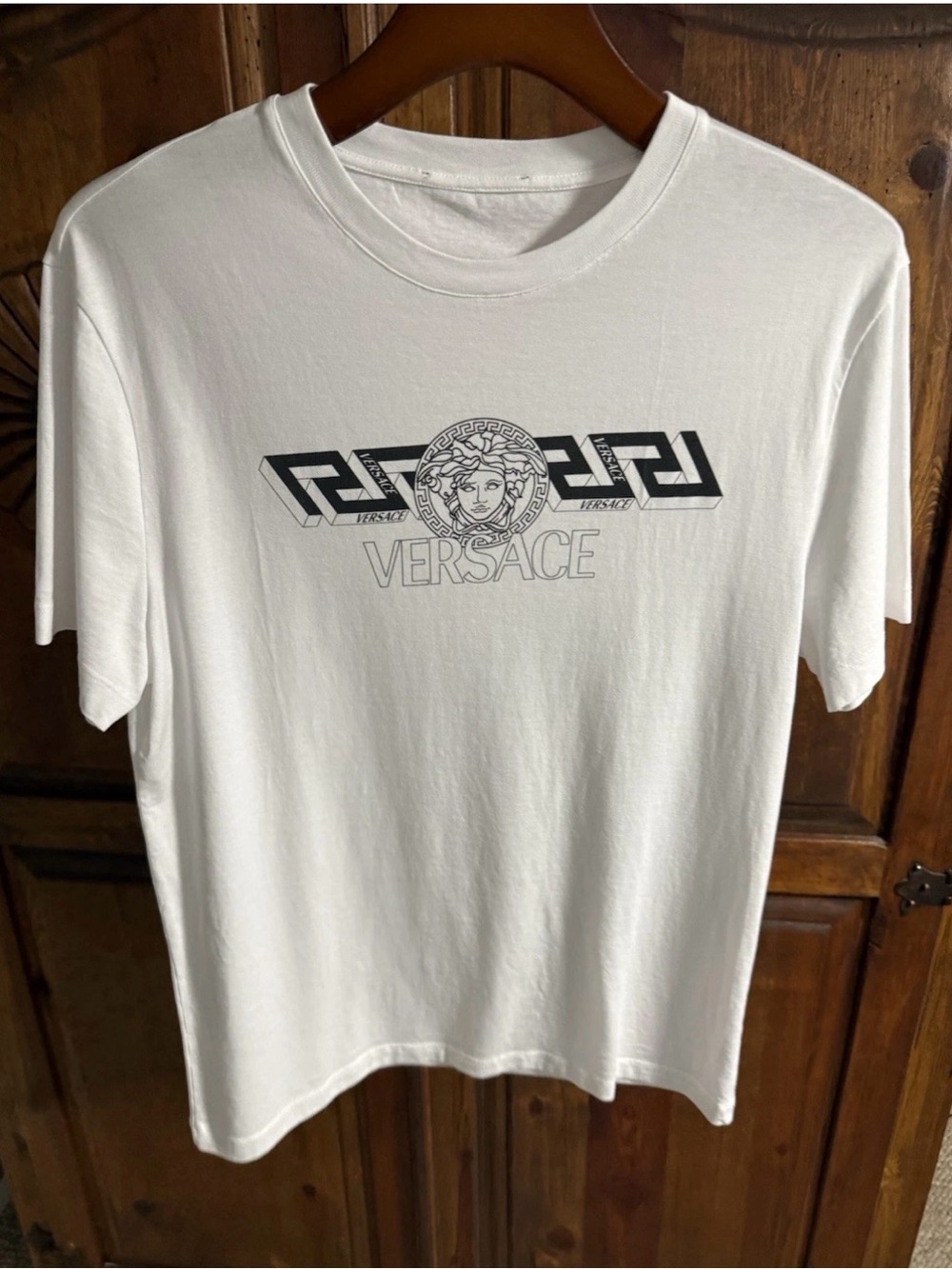 Versace White Short Sleeve Tee with Black Medusa Logo